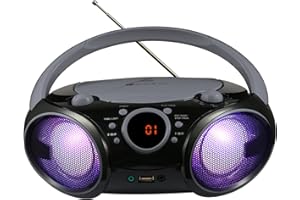 SINGING WOOD CD Boombox Portable/w Bluetooth USB MP3 Player AM/FM Radio AUX Headset Jack LED Backlit (Phantom Black)