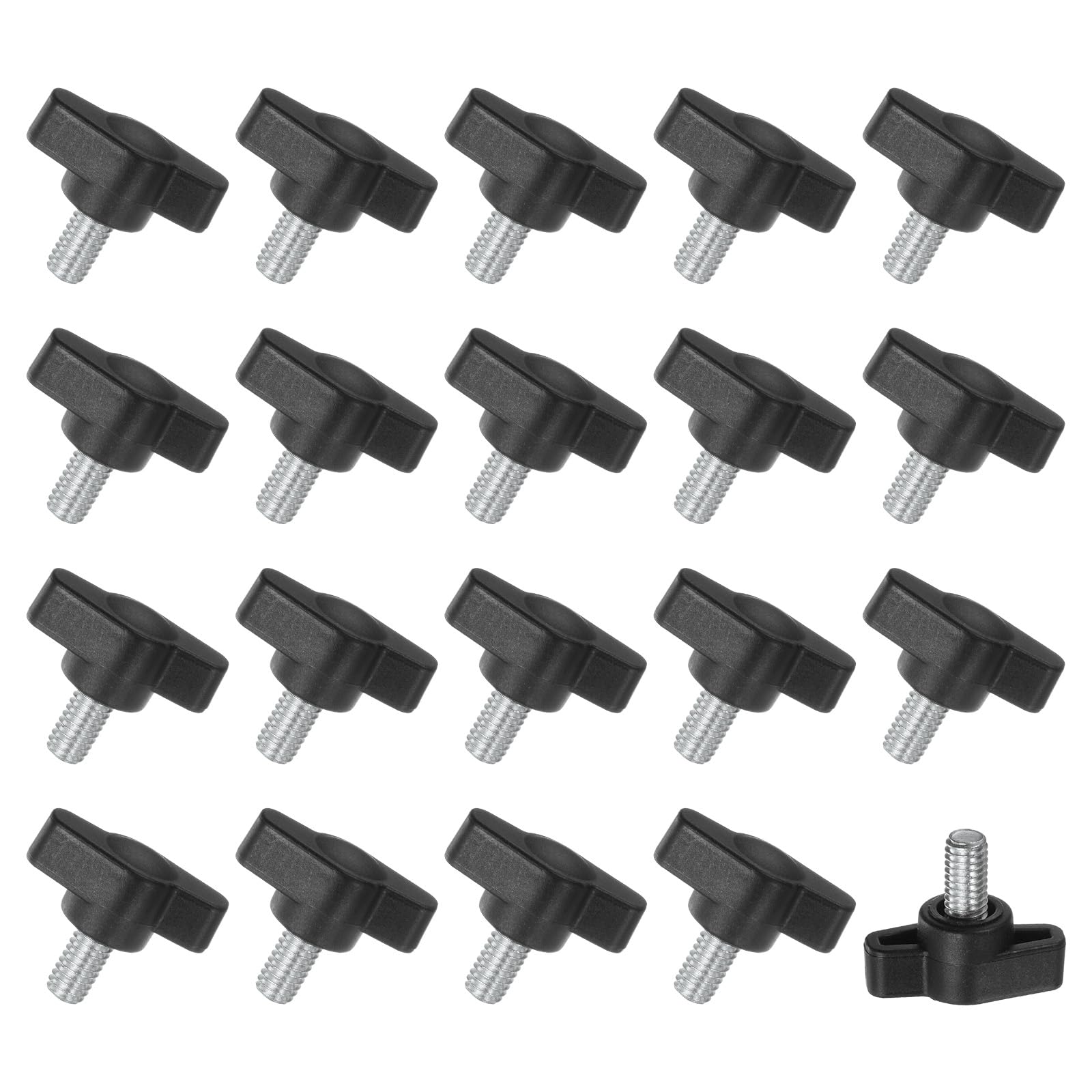 M METERXITY 20-Pack Thumb Screws, M6x10mm Tee Wing Knobs, Plastic T Handle Clamping Screw Knob for Woodworking/Machinery/Equipment, Metric Thread Thumbscrew [Black]