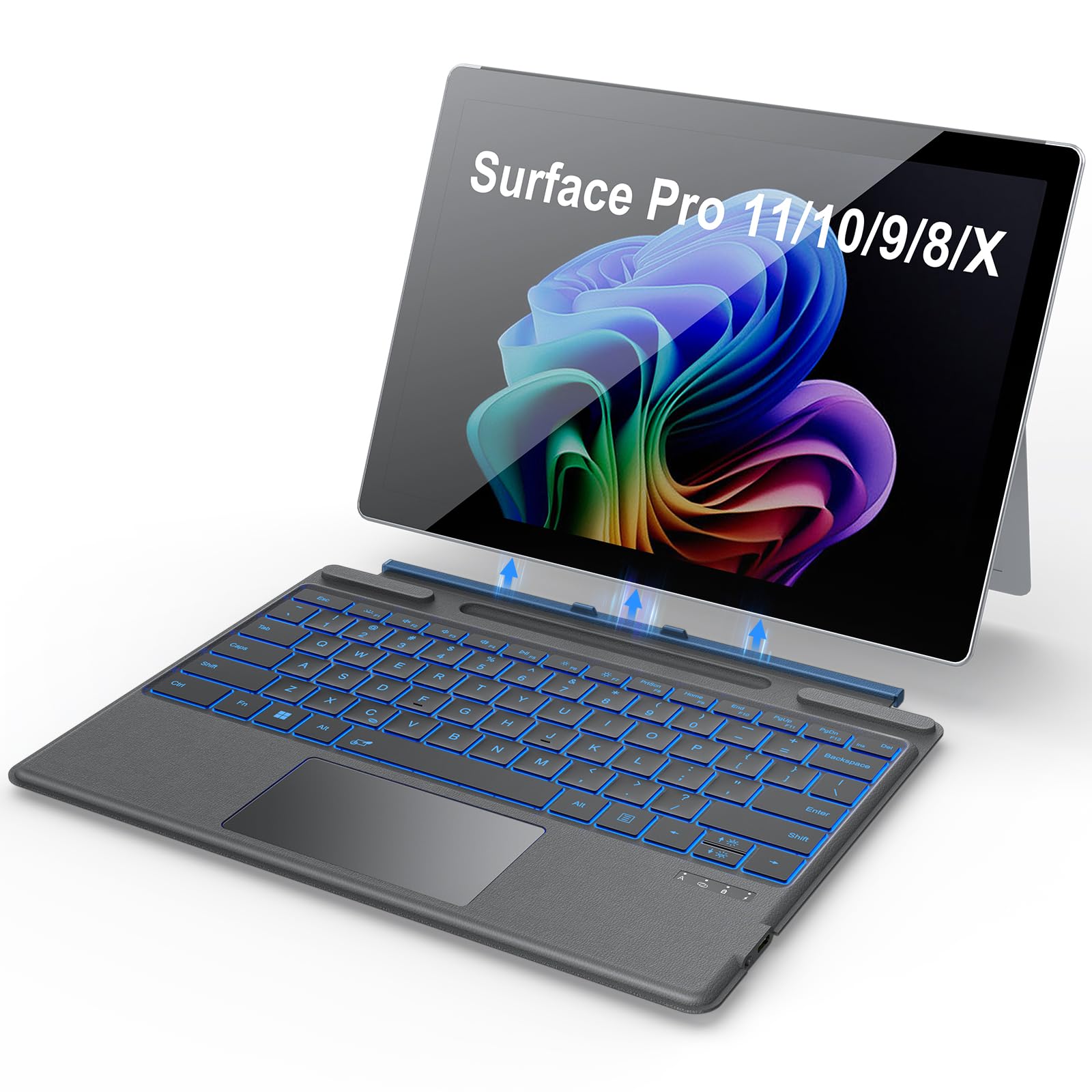 Photo 1 of OMOTON Keyboard for Surface Pro 11/10/9/8/X, [13 inch], Bluetooth Surface Pro Type Cover, 7-Color Backlit, Ultra-Slim Wireless Keyboard with Touchpad & Pencil Holder, Built-in Rechargeable Battery