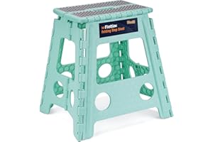 Flottian 16" Folding Step Stool for Adults and Kids Holds Up to 300 lbs,Non-Slip Folding Stools with Handle, Compact Plastic Foldable Step Stool for Bathroom,Bedroom, Kitchen, Teal,1PC