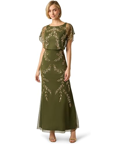 adrianna papell woodland fairy green dress Cape Beaded Long Dress, ICY SAGE, 4 : Clothing, Shoes & Jewelry womens suits