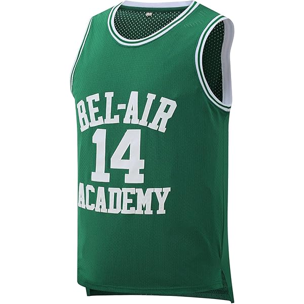 Maglia Da Basket Bel Air Academy #14, Fresh Prince, Uomo, Senza Maniche, Colori Giallo Nero Verde, Tessuto A Rete Traspirante