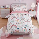 SANDJEST Rainbow Full Bedding Set for Girls, Ultra Soft Microfiber Comforter Set Full Size with 4-Pieces for Kids Teen, Bed Set Comforters for Bedroom Decor