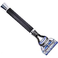 Parker Safety Razor, Deluxe Black Gillette Fusion Compatible Razor with Long Textured Handle