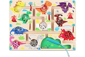 Mom&myaboys Toddler Montessori Wooden Puzzle Activity Board for 3-6 Year Old - Fine Motor Skills Maze Toys, Number and Color Maze Board - Dinosaur Gifts