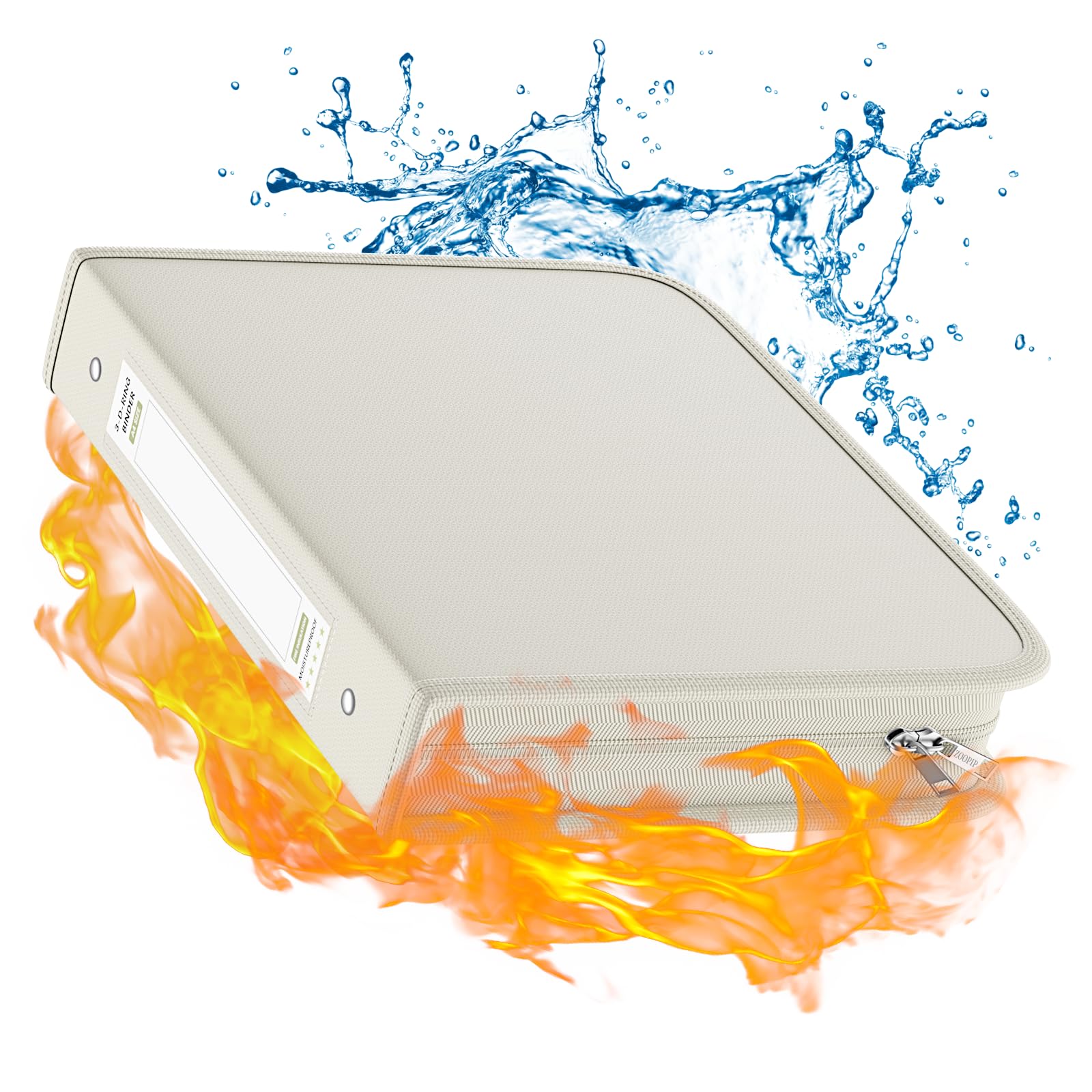 Photo 1 of ZOOPIP Fireproof 3 Ring Binder with Zipper, 1.5 Inch D Rings Hold up 375 Sheets of 8.5" x 11" (A4), Compatible with Clear Page Protectors, Built-in net and Pen Holder (1 Pcs, White, 1.5")