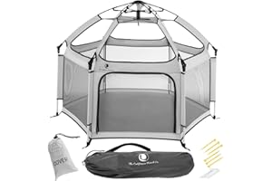 POP 'N GO PLAYPEN Light Grey POP 'N GO Baby Playpen - Indoor & Outdoor Playpen for Babies and Toddlers - Baby Beach Tent, Foldable, Portable W/Canopy & Travel Bag - Pop Up Pack and Play Yard