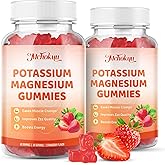 Potassium Magnesium Gummies, High Absorption Magnesium Glycinate, Magnesium Potassium Supplement with Vitamin B6 D3 B12 for Leg Cramps & Muscle Health, Sugar-Free Strawberry Flavor 120 Count
