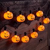 15.5FT Halloween Pumpkin String Lights, 15 LED Jack O Lantern Lights | Plug-in Indoor Outdoor Decor, 3D Waterproof Plastic Orange Pumpkin Lights, Connect Up To 48 Sets, Replaceable E12 Bulb Socket