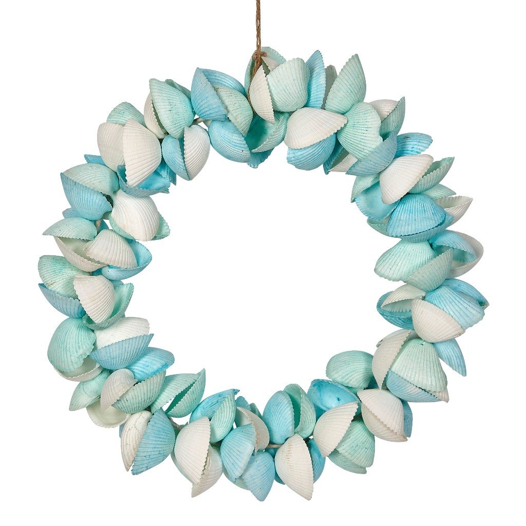 Photo 1 of Ark Shells Wreath 12" White/Green/Blue, Nautical Beach Home Decor, Coastal Decorations