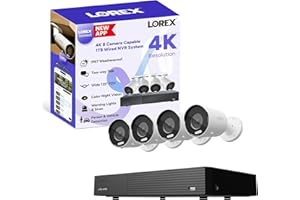 Lorex Connect 4K 8-Channel 1TB NVR Wired System | New Connect App | 4 Deterrence PoE Bullet Cameras | AI Detections | Deterre
