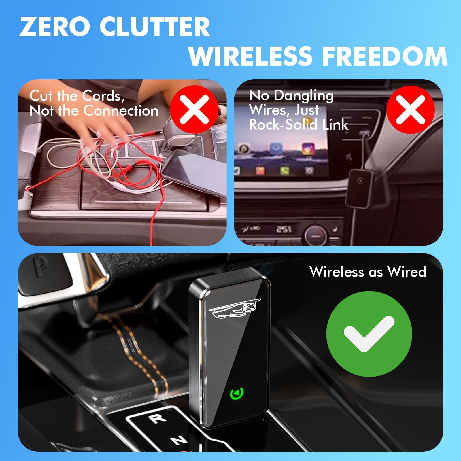 Wireless CarPlay Adapter for Apple iPhone - Converts Factory Wired CarPlay to Wireless, Quick Setup & Auto-Connect Every Drive, CarPlay Dongle for Cars from 2015+ & iOS10+ (Metallic Brushed Blue)