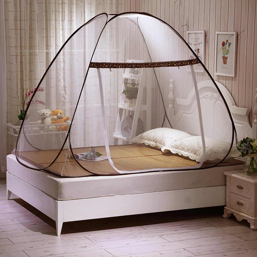Yange Folding Mosquito Net for Bed,U-shape Opening with Zipper Attached Bottom Tent,Anti Insects for Travel Camp (King, Coffee)