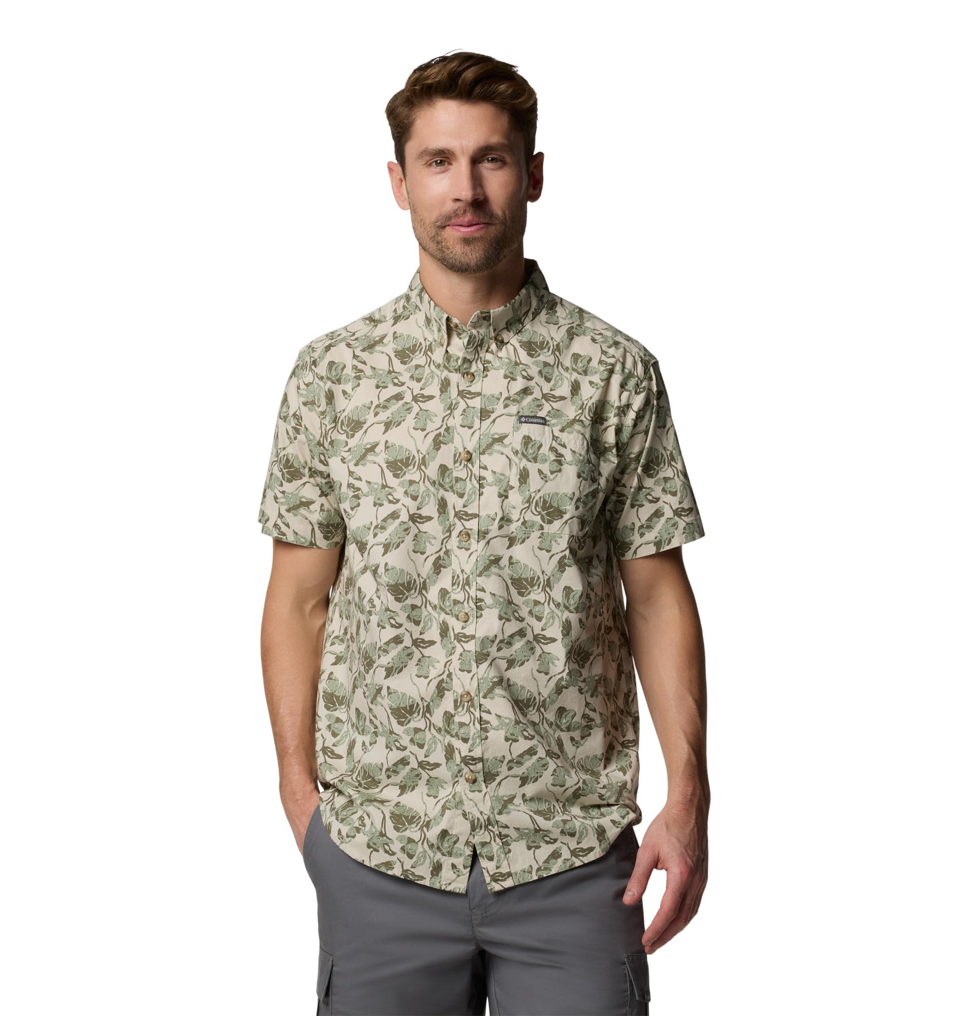Photo 1 of Columbia Mens Rapid Rivers Printed Short Sleeve Shirt, Dark Stone Vined, Small