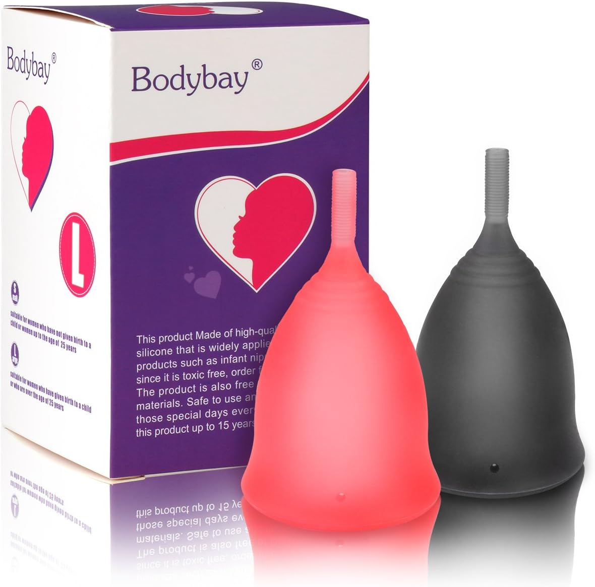 Bodybay Menstrual Cups - Set of 2 Cups with FDA Registered - Comfortable and Soft Feminine Alternative Protection to Tampons and Cloth Sanitary Napkins - Leak Free Guaranteed - Red and Black (Small)
