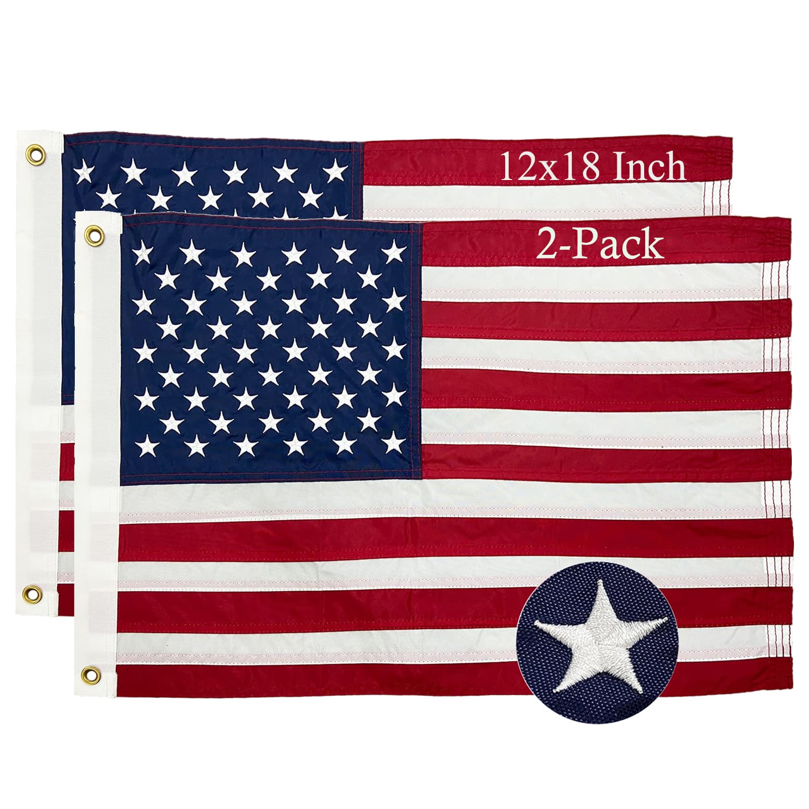 Photo 1 of FLAGPARK American Flag Small US Boat Flag 12x18 Inch 2-Pack Small American Flags Embroidered Stars Heavy Duty for Outdoor Indoor