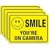 (4 Pack) Faittoo Smile You're On Camera Sign, 10x7 Reflective Rust Free .40 Aluminum, UV Protected, Weather Resistant, Durabl