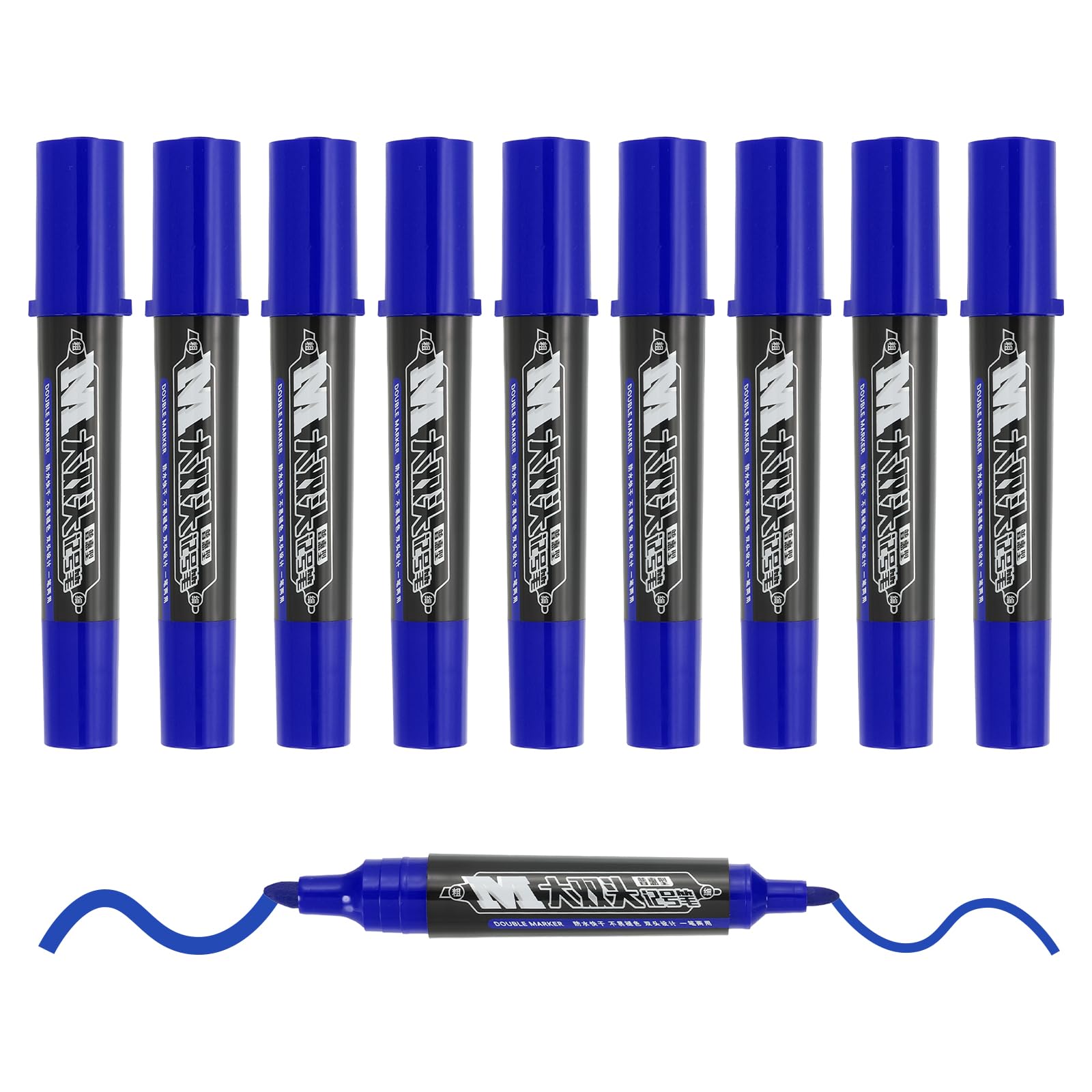 M&G Permanent Markers Dual Point Tip, 10 Pack Quick Dry Waterproof Fiber Tip Pens for Paper, Glass, Plastic, Wood, Stone, Metal Surface, Blue