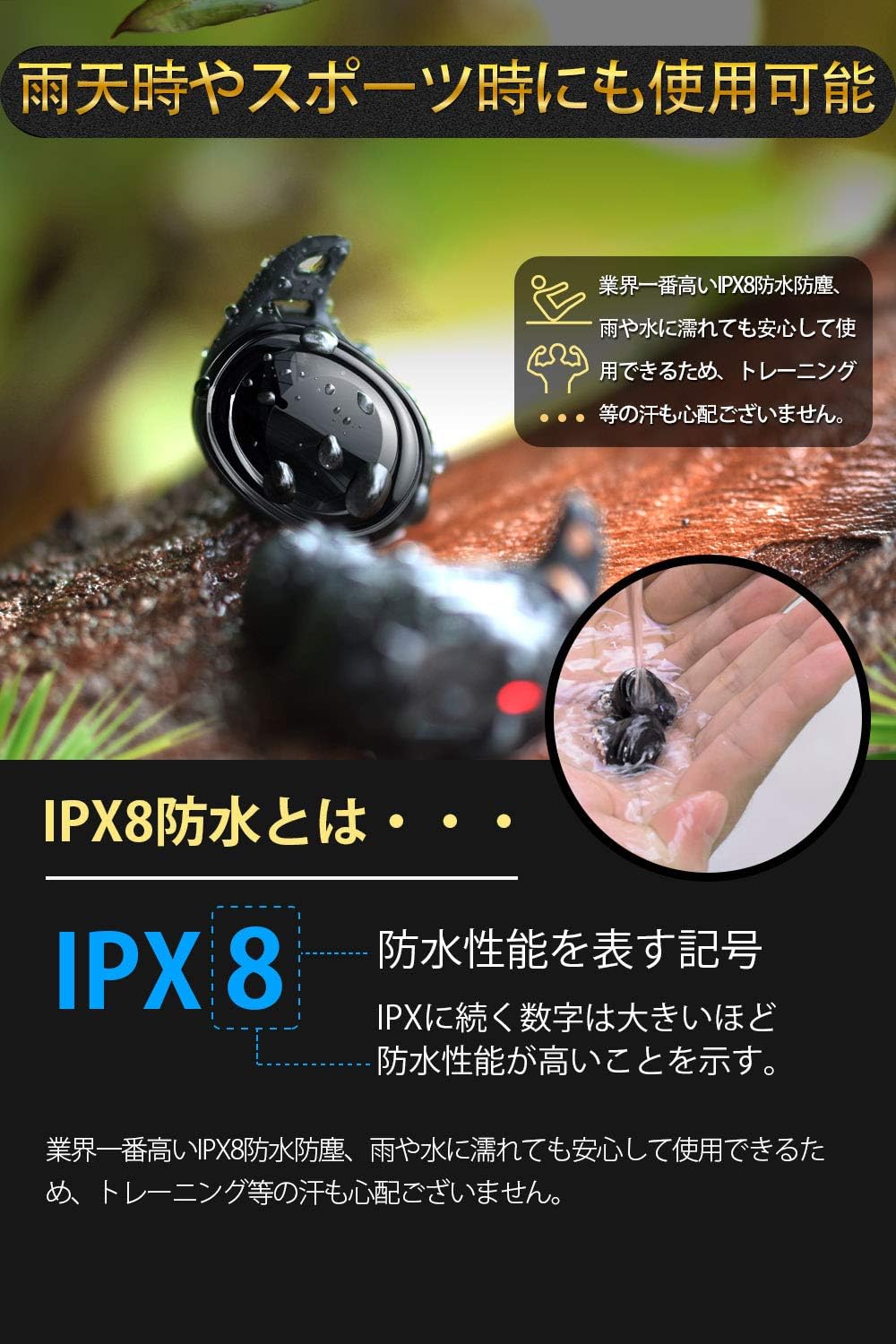 【小型で可愛い】Bluetooth イヤホン 【2020年新発売 IPX8完全防水】 ワイヤレスイヤホン 瞬時接続 LEDディスプレイ電量表示 Hi-Fi高音質 最大650時間待ち受け 8.0ノイズキャンセリング