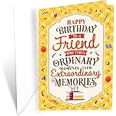 Prime Greetings Friend Birthday Card, Made in America, Eco-Friendly, Thick Card Stock with Premium Envelope 5in x 7.75in, Packaged in Protective Mailer
