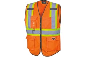 Pioneer Hi Vis Multi-Pocket Safety Vest - Lightweight With Reflective Tape for Traffic, Construction - Class 2 - Orange