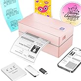 Bluetooth Thermal Shipping Label Printer: 4x6 Wireless Label Maker with Tape for Small Business - Compatible with iPhone, Android, Windows & Mac, Widely Used for USPS UPS Ebay Amazon Shopify, Pink
