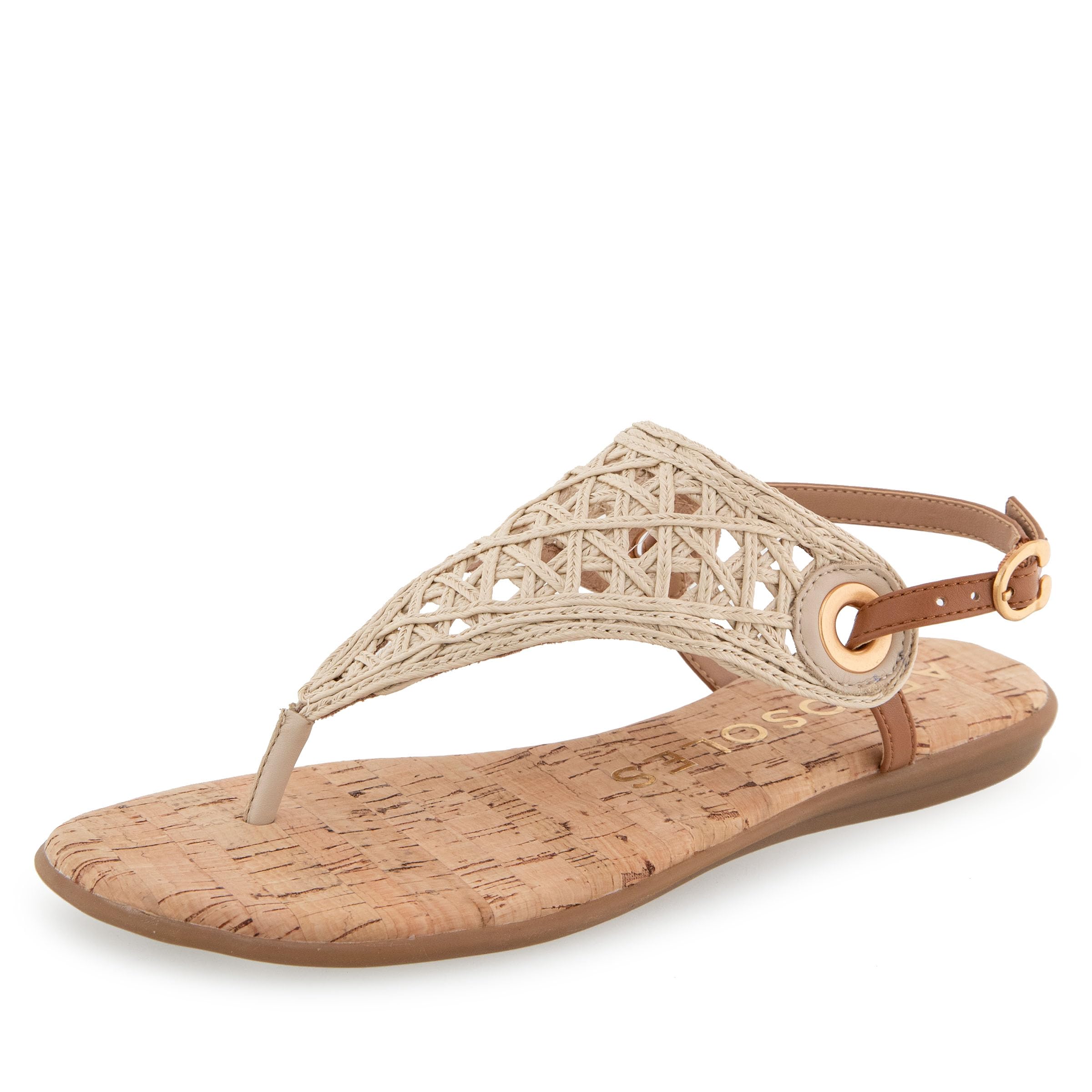 Aerosoles Women’s Conclusion Flat Sandal, Natural Crochet Raffia Fabric/Tan Faux Leather, 5.5