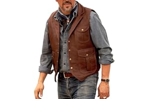 GOKTOG Men Genuine Cowhide Leather Brown Vintage Waistcoat, Western Sleeveless Vest Cowhide