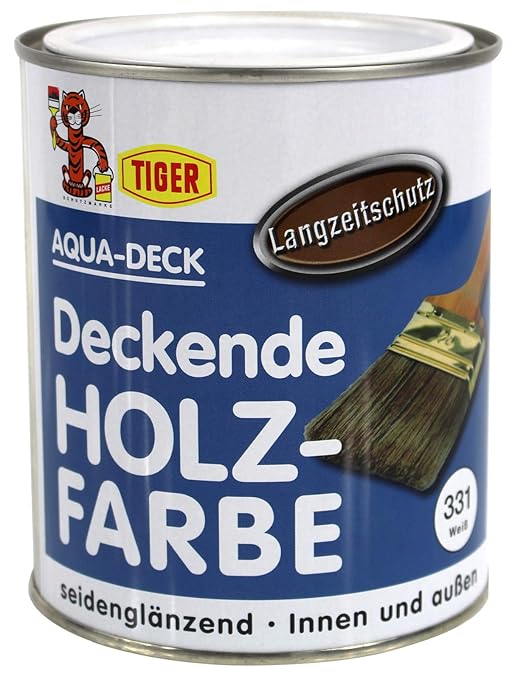 Tiger Aqua Deck Holzfarbe 331 weiss 0,75L seidenglänzend Wetterschutzfarbe Deckfarbe