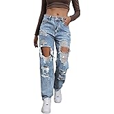 Giallino Ripped Jeans Womens Distressed high Waisted Jeans for Women Trendy Wide Straight Leg Y2k Pants Women’s Jeans