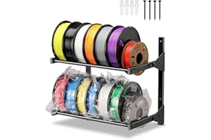 AHOWPD Wall Mount Filament Storage Rack- Wall Mount 3D Printer Filament Storage Rack 2 Tier Filament Spool Holders Racks, Heavy Duty Metal Shelf for PLA/ABS/TPU, Filaments Organzied (Black)