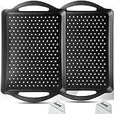 ECOIOU Non Slip Food Serving Tray with Handles, 2-Pack Rectangle Anti-Slip Non-Toxic Dishwasher Safe Tray for Snack Fruit Dessert Breakfast Drink,Black