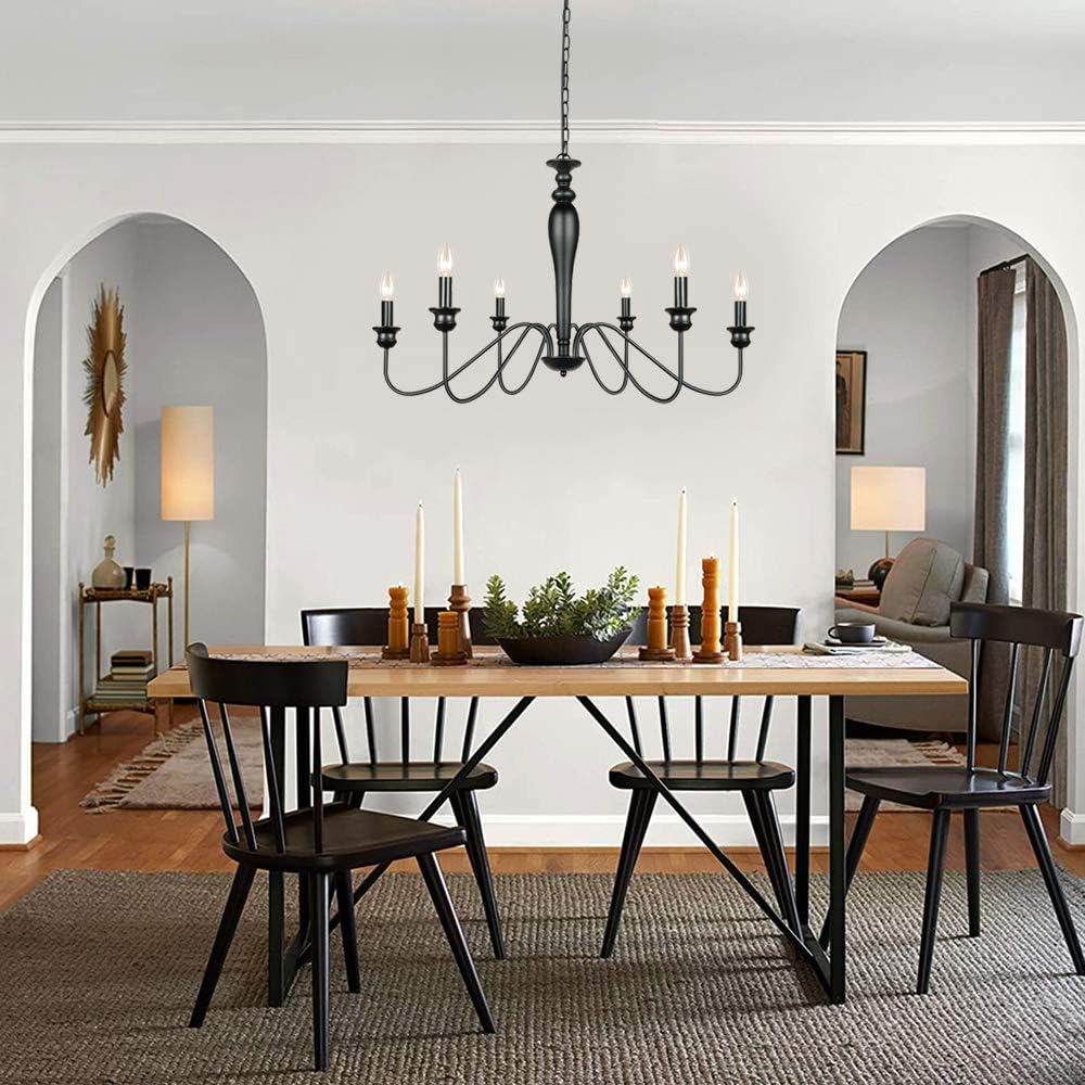 Derksic 6-Light Farmhouse Chandelier Black Iron Chandeliers Rustic Industrial Candle Chandelier for Dining Room Living Room Kitchen Bedroom Foyer Barn: Home Improvement