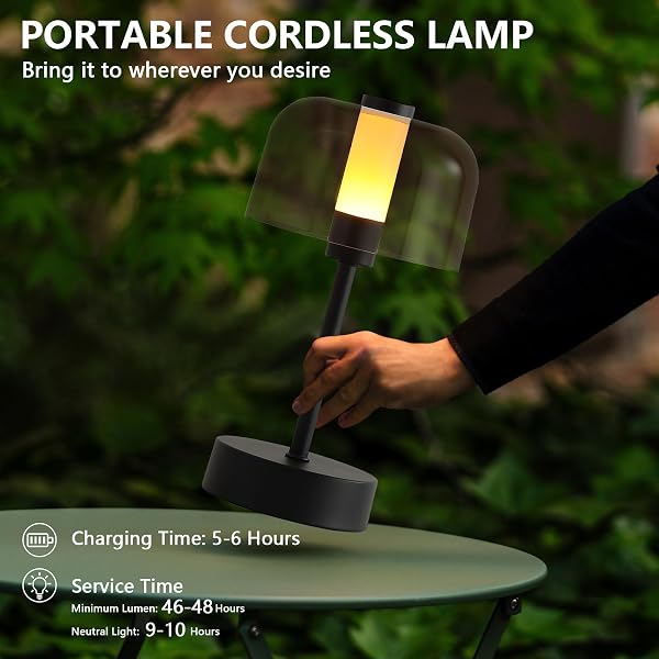 AIHYING BLACK RECHARGEABLE CORDLESS TABLE LAMP,PORTABLE MODERN LED NIGHT LIGHT,BATTERY OPERATED LAMP,3 COLOR STEPLESS DIMMING UP,FOR RESTAURANT/BEDROOM/BARS/OUTDOOR PARTY/CAMPING/COFFEE SHOP