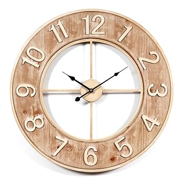 Yakok Horloge Murale Geante 60cm Metal Bois Horloge Murale
