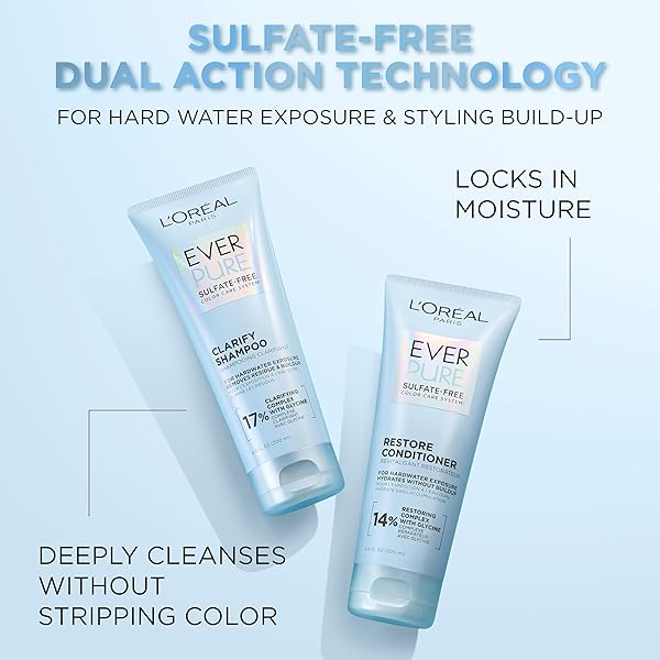 L’OREAL PARIS CLARIFY SULFATE FREE SHAMPOO WITH ANTIOXIDANTS, CLARIFYING SHAMPOO FOR HARD WATER EXPOSURE AND STYLING BUILD-UP, EVERPURE, 6.8 FL OZ