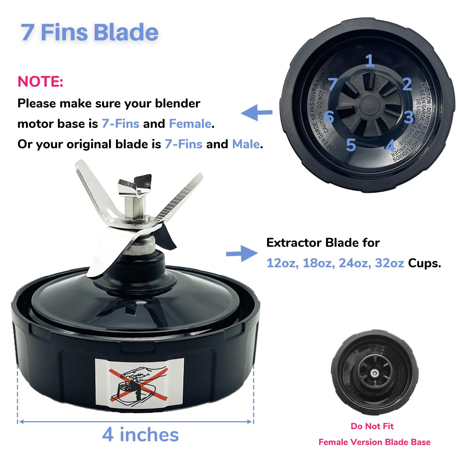 Blender 24 oz Cups with Lids & 7 Fins Extractor Blade Replacement Parts Compatible with Nutri Ninja Auto iQ AMZ493BRN BL450-30 BL456-30 BL480-30 BL480D BL482-30 BL494 BL642 BL682 BN401 BN801 CT682SP