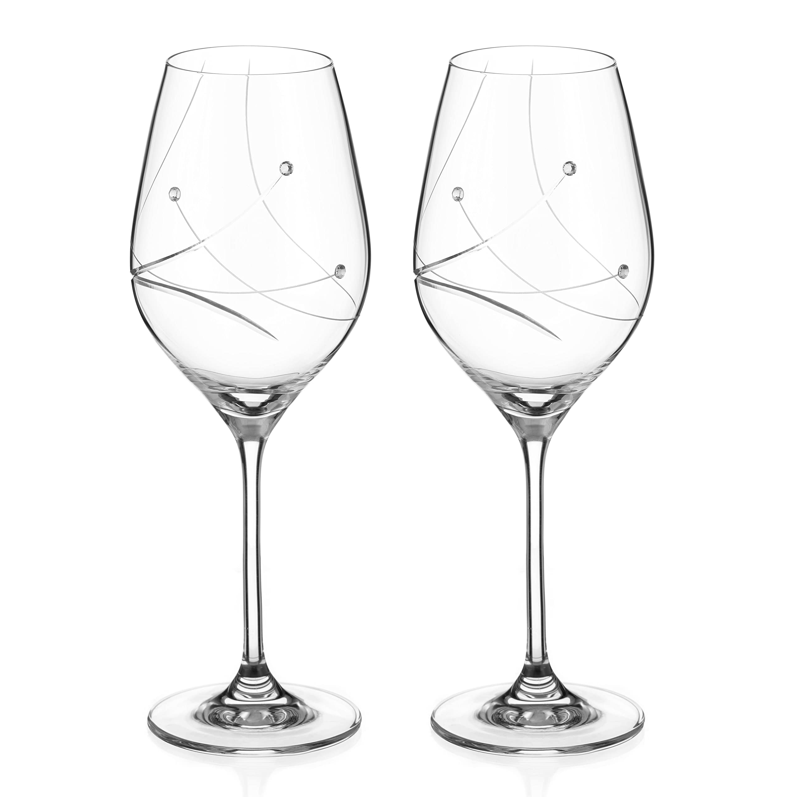 DIAMANTE Swarovski White Wine Glasses Pair - 'Angelina' Embellished with Swarovski Crystals - Set of 2