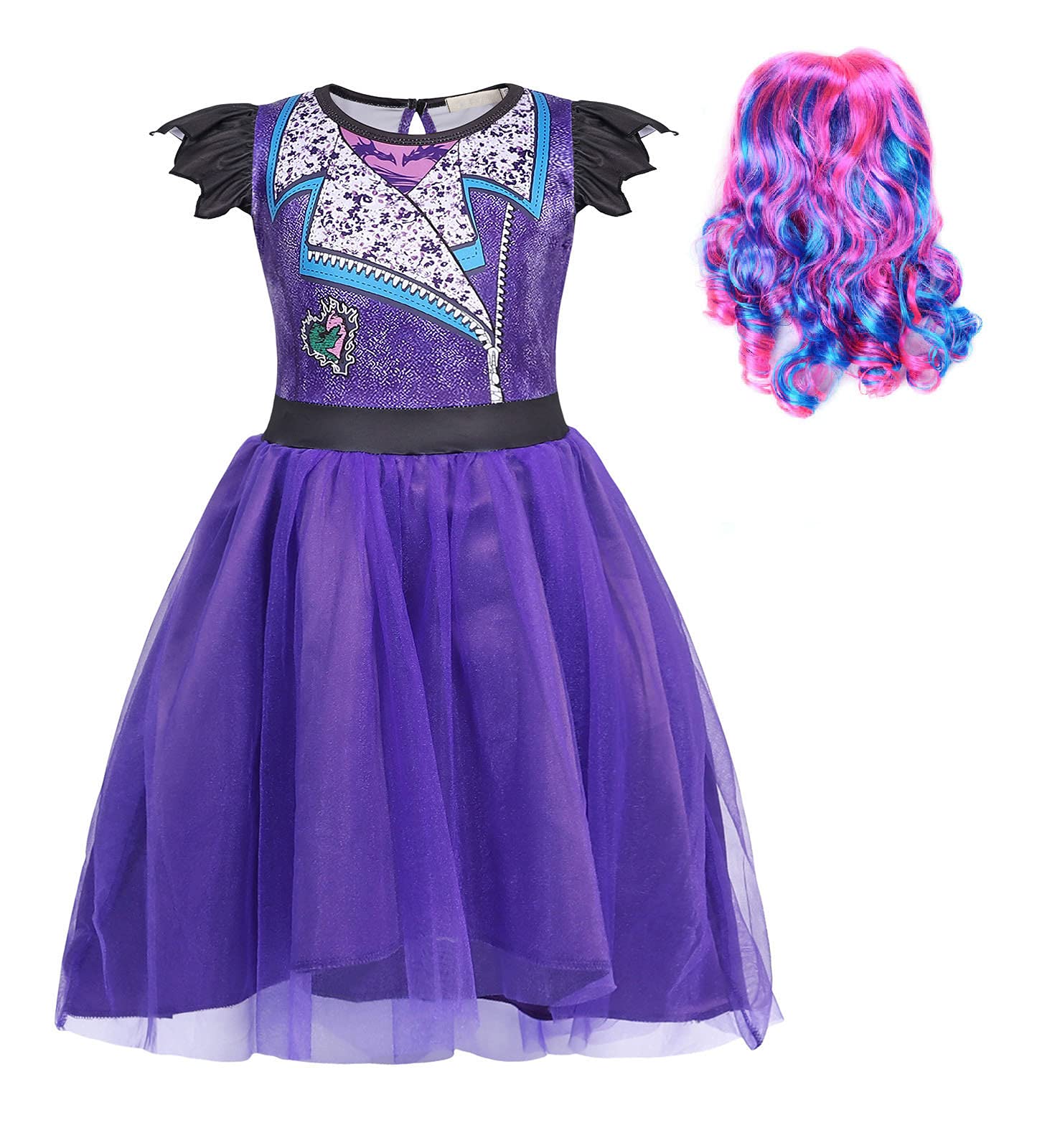 Mal Costume for Girls Popular Musical Cosplay Halloween Costume Princess Fancy Party Tulle Dress with Wig