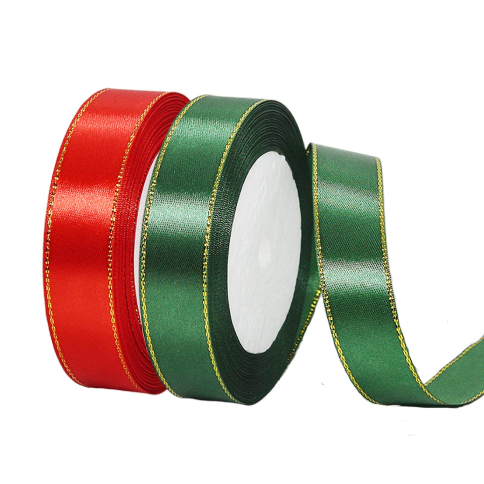 2 x 20mm Red and Green Ribbon Thick Christmas Ribbon for Gift Wrapping 22m, 4/5 inch Red and Green Satin Ribbon for Christmas Cake Xmas Present Wrapping Hair Bow Crafts Decorations