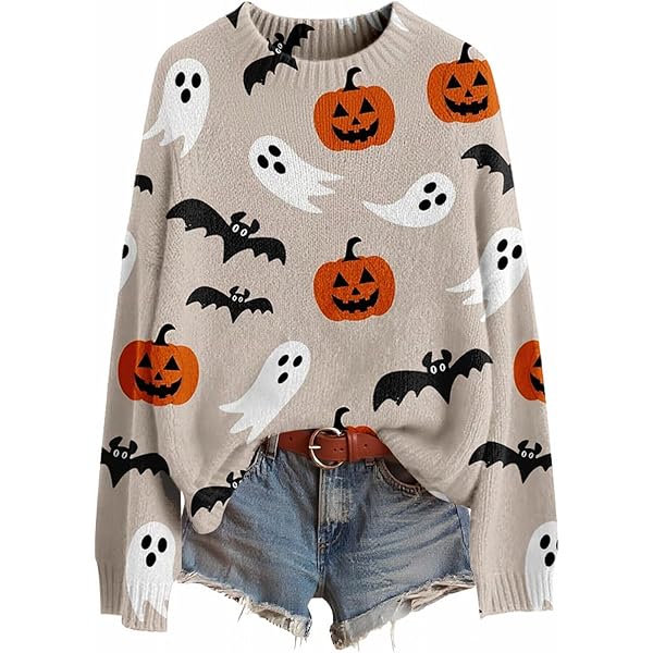 Amazon.com: Women's Halloween Pumpkin Print Long Sleeve Knit
