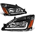 DNA MOTORING Pair Headlight Assembly Compatible with 03-07 Honda Accord, Black Housing Amber Corner, HL-LB-HA03-BK-AB
