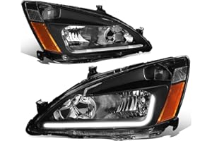 DNA MOTORING Pair Headlight Assembly Compatible with 03-07 Honda Accord, Black Housing Amber Corner, HL-LB-HA03-BK-AB