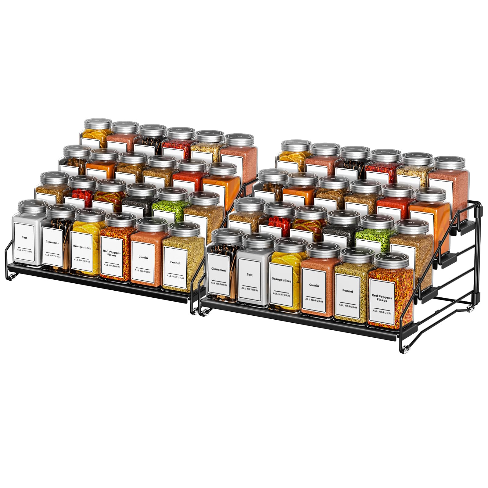 ZDDLOINP 4-Tier Spice Rack for Inside Cupboard, Kitchen Countertop Spice Rack, Depth Adjustable Spice Racks Organiser for Counter, Cupboard, Pantry (2 Packs)