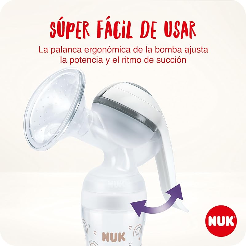Sacaleches manual NUK | Almohadilla de silicona suave | Palanca ergonómica | Con biberón Perfect Match | 150ml