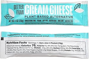 NEVER BETTER FOODS Dairy Free Vegan Cream Cheese Spread – Plant-Based, Lactose Free, Allergen-Free, Non-Dairy Cheese – Smooth & Spreadable Texture – 25 x 1oz Pouches – Ideal for Bagels, Cooking, Baking