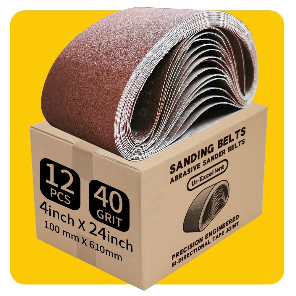 Photo 1 of 4 x 24 Inch 40 Grit Sanding Belt | Premium Aluminum Oxide Sanding Belt | Premium Sander Sandpaper – 12 Pack