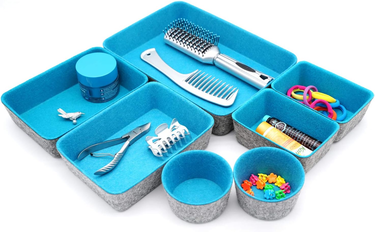 WELAXY Drawer organizers bins felt trays desk storage bins dividers small drawers organizing bins round organizing box for office supplies closet cabinet socks makeup holder 7-piece Gift Pack (Turquoise): Home Improvement
