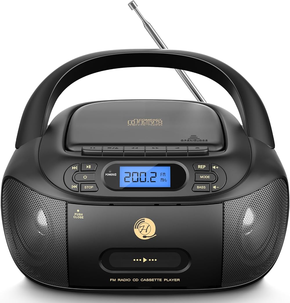 Hernido 6-in-1 Portable Boombox CD Cassette Player USB AUX FM Radio
