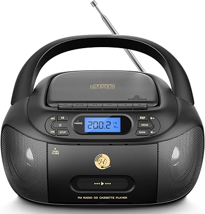 Hernido 6-in-1 Portable Boombox CD Cassette Player USB AUX FM Radio
